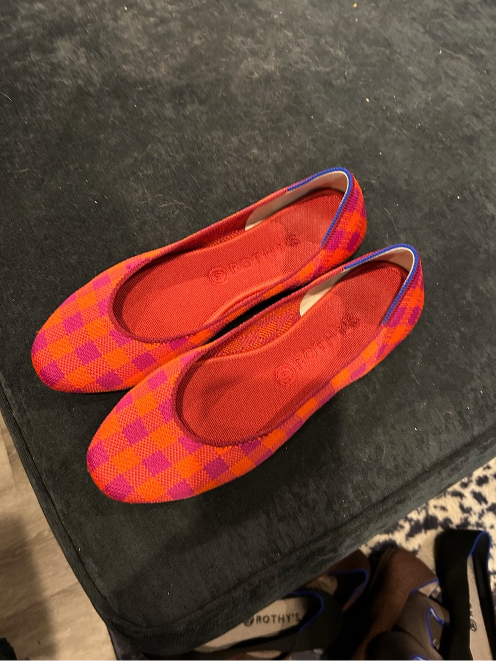 Rothy's Pink & Orange Check Knit Ballet Flats - Picture 3 of 3